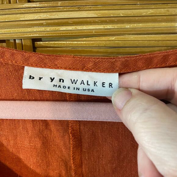 Bryn Walker 100% Linen Dress Women’s Small Orange Rust Short Sleeve Midi - Picture 2 of 6